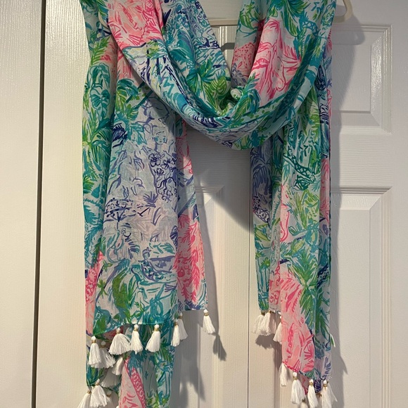Lilly Pulitzer Multicolor Tropical Scarf 100% Polyester Fabric - Picture 2 of 11